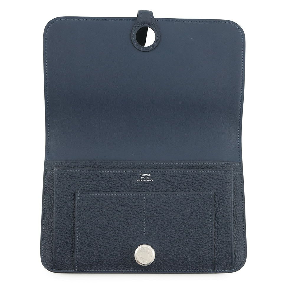 エルメス 長財布 ドゴンGM ブルーネイビー/シルバー金具 トゴ K刻印 HERMES 財布