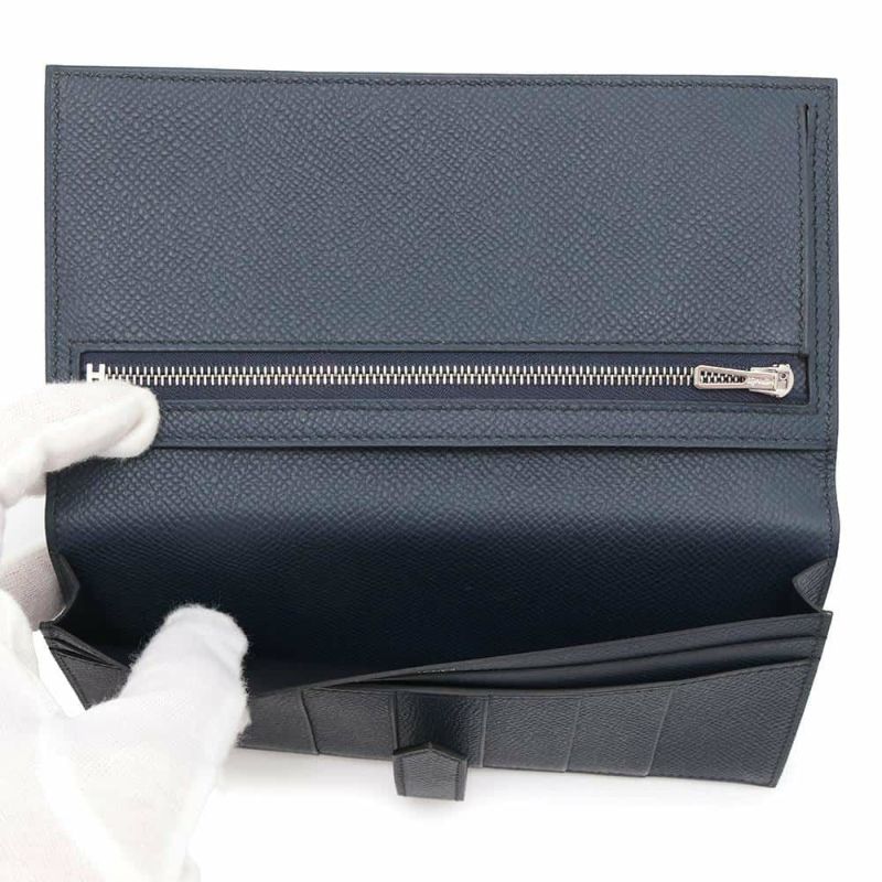 エルメス 長財布 ベアンスフレ ブルーニュイ/シルバー金具 エプソン U刻印 財布
