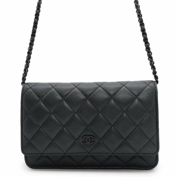 シャネル チェーンウォレット クラシック マトラッセ ココマーク ラムスキン AP0250 CHANEL 財布 黒