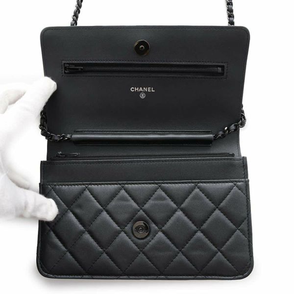 シャネル チェーンウォレット クラシック マトラッセ ココマーク ラムスキン AP0250 CHANEL 財布 黒