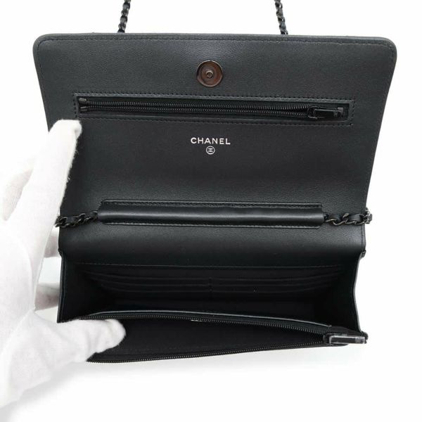 シャネル チェーンウォレット クラシック マトラッセ ココマーク ラムスキン AP0250 CHANEL 財布 黒