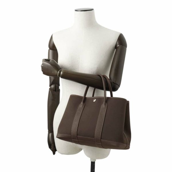 エルメス トートバッグ ガーデンパーティTPM エベンヌ/ヴェールブロンズ/シルバー金具 トワルアッシュ/ネゴンダ W刻印