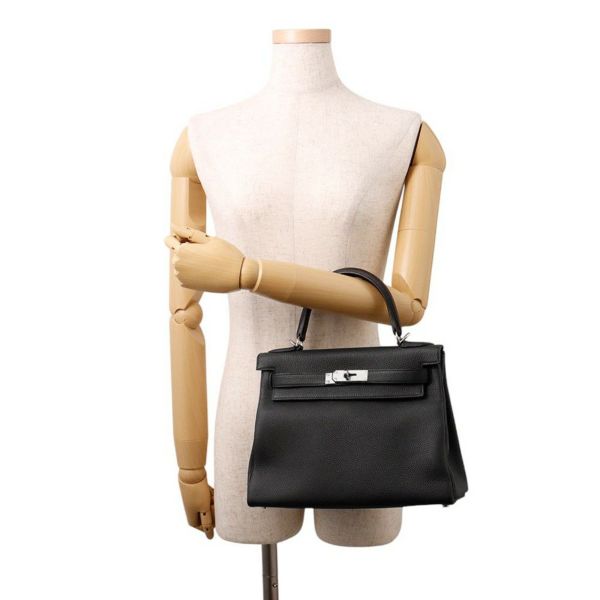 エルメス ハンドバッグ ケリー28 内縫い ブラック/シルバー金具 トゴ Y刻印 2wayショルダー 黒