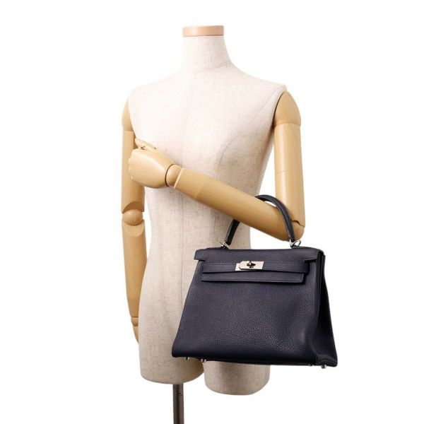エルメス ハンドバッグ ケリー28 内縫い ブルーニュイ/シルバー金具 トゴ C刻印 2wayショルダー
