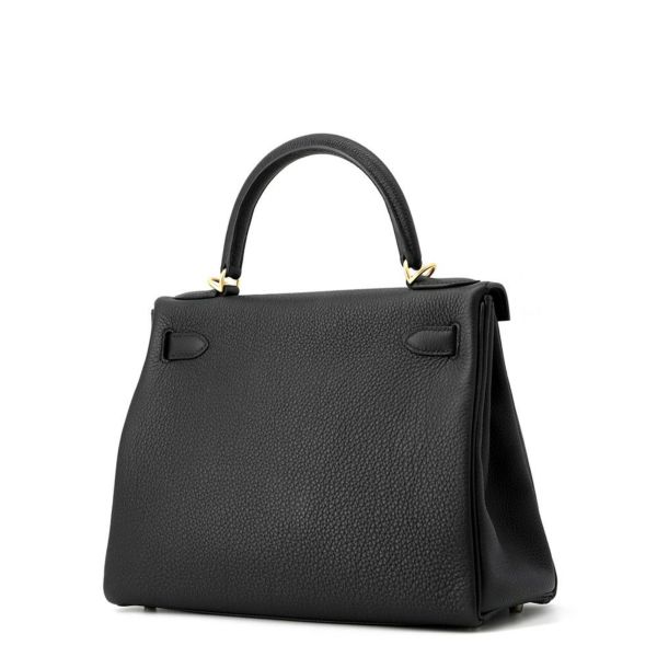 エルメス ハンドバッグ ケリー28 内縫い ブラック/マットゴールド金具 トゴ K刻印 2wayショルダー 黒