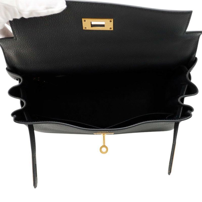 エルメス ハンドバッグ ケリー28 内縫い ブラック/マットゴールド金具 トゴ K刻印 2wayショルダー 黒