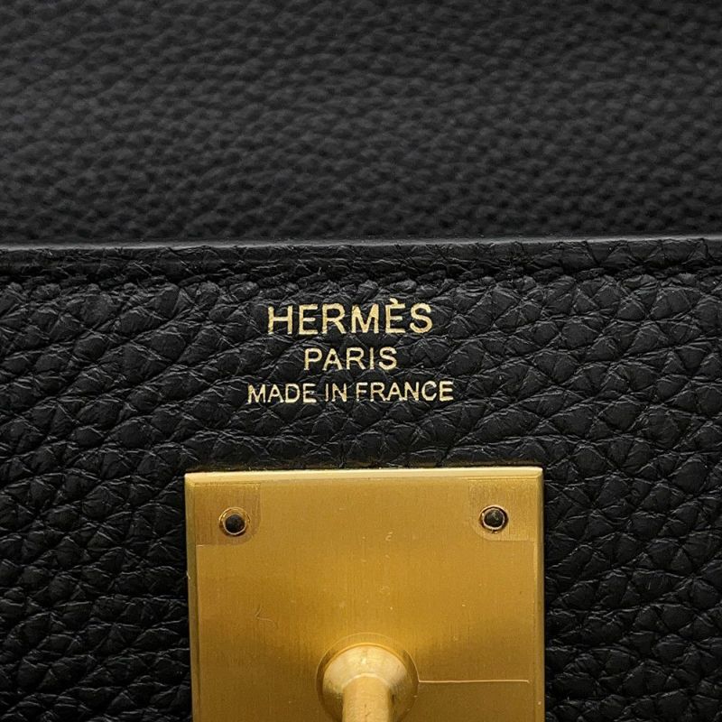 エルメス ハンドバッグ ケリー28 内縫い ブラック/マットゴールド金具 トゴ K刻印 2wayショルダー 黒