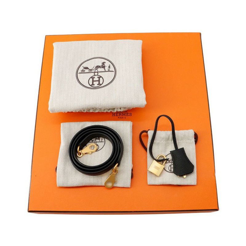 エルメス ハンドバッグ ケリー28 内縫い ブラック/マットゴールド金具 トゴ K刻印 2wayショルダー 黒