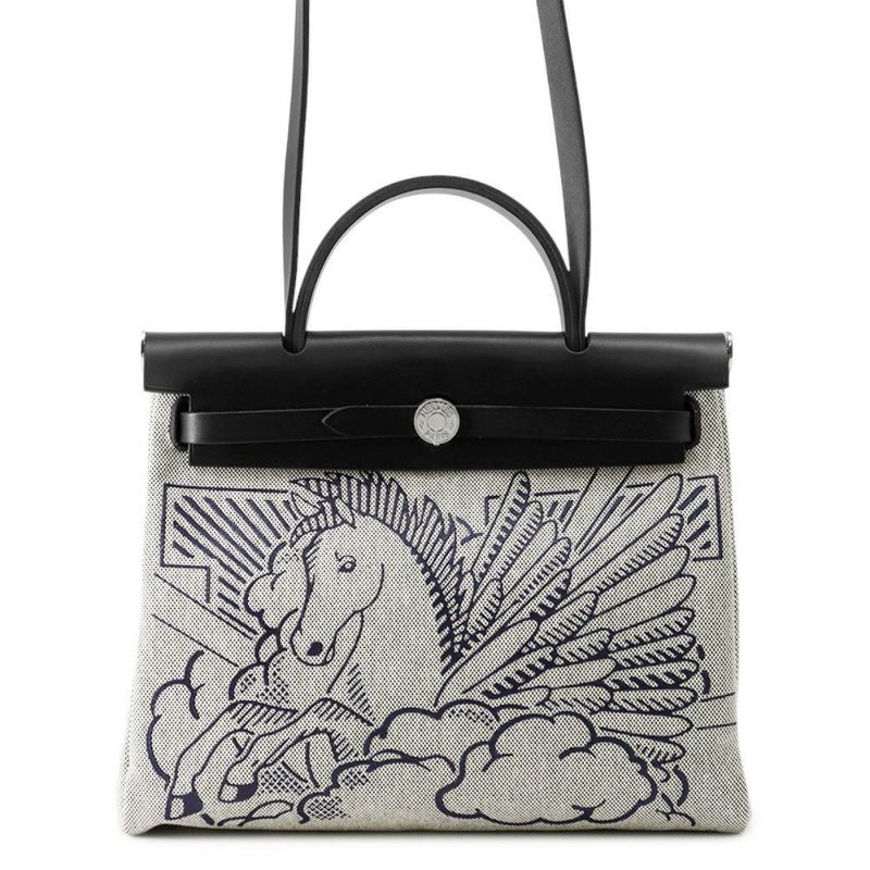 エルメス エールバッグジップPM ペガサスポップ ブラック/ブルーインディゴ/エクリュ/シルバー金具 トワルアッシュ/ヴァッシュハンター Y刻印 黒