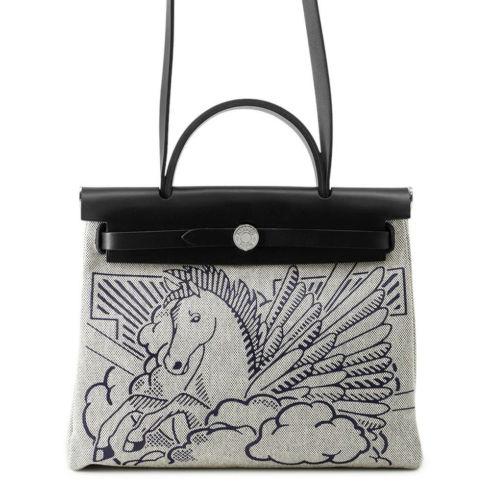 エルメス エールバッグジップPM ペガサスポップ ブラック/ブルーインディゴ/エクリュ/シルバー金具 トワルアッシュ/ヴァッシュハンター Y刻印 黒