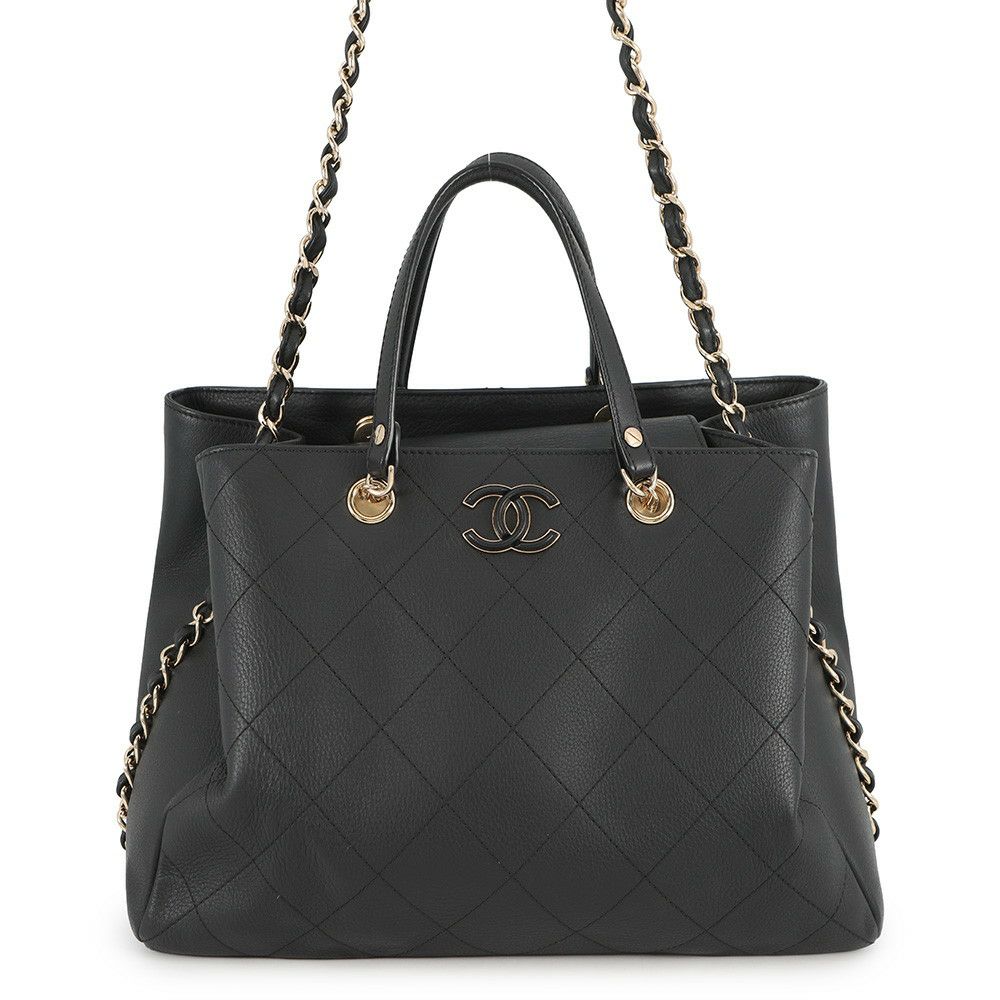 シャネル チェーントートバッグ ココマーク カーフレザー AS0356 CHANEL バッグ 2Wayショルダーバッグ 黒
