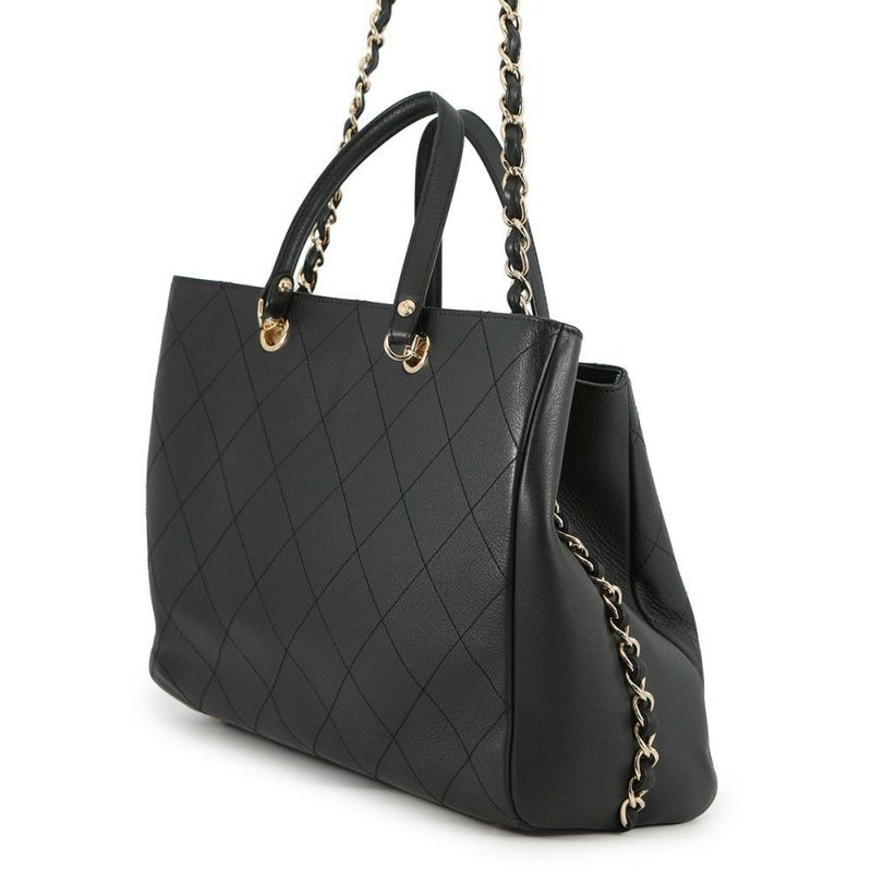 シャネル チェーントートバッグ ココマーク カーフレザー AS0356 CHANEL バッグ 2Wayショルダーバッグ 黒
