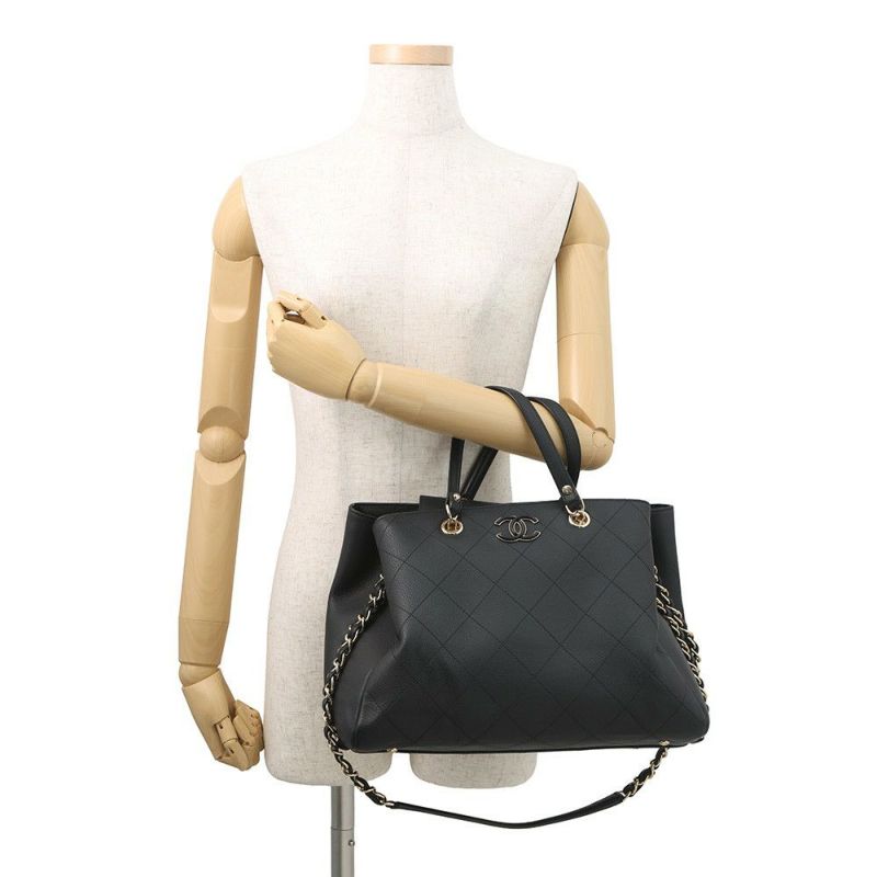シャネル チェーントートバッグ ココマーク カーフレザー AS0356 CHANEL バッグ 2Wayショルダーバッグ 黒