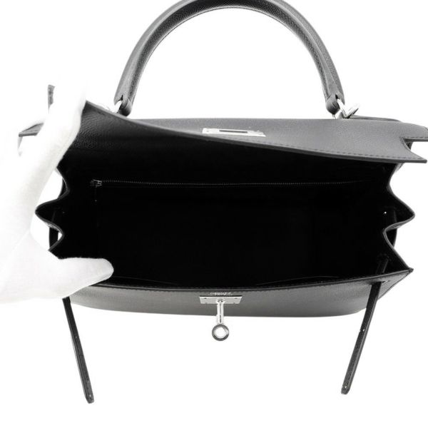 エルメス ハンドバッグ ケリー28 外縫い ブラック/シルバー金具 エプソン W刻印 ２wayショルダー 黒