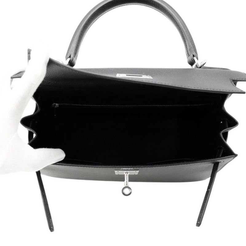 エルメス ハンドバッグ ケリー28 外縫い ブラック/シルバー金具 エプソン W刻印 ２wayショルダー 黒
