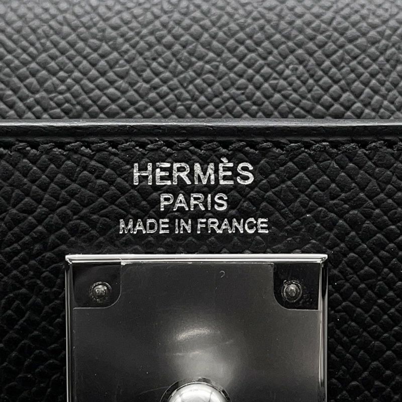 エルメス ハンドバッグ ケリー28 外縫い ブラック/シルバー金具 エプソン W刻印 ２wayショルダー 黒