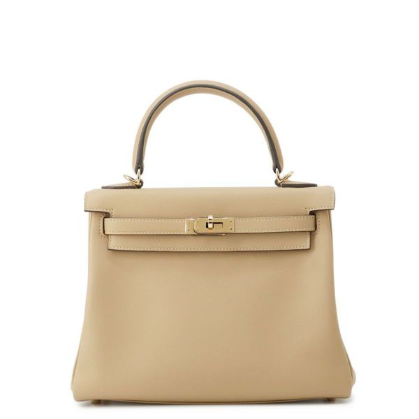 エルメス ハンドバッグ ケリー25 内縫い プシエール/シャンパンゴールド金具 スイフト K刻印 ２wayショルダー