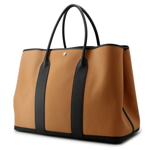 エルメス トートバッグ ガーデンパーティGM デューン/ブラック/シルバー金具 トワルアッシュ/ネゴンダ W刻印