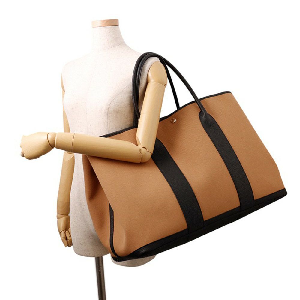 エルメス トートバッグ ガーデンパーティGM デューン/ブラック/シルバー金具 トワルアッシュ/ネゴンダ W刻印