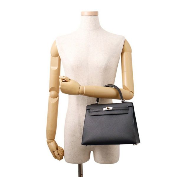 エルメス ハンドバッグ ケリー25 外縫い アルドワーズ/エレクトラム金具 エプソン K刻印 2wayショルダー黒
