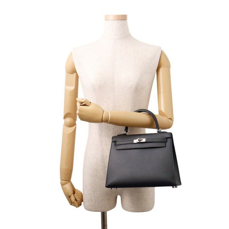 エルメス ハンドバッグ ケリー25 外縫い アルドワーズ/エレクトラム金具 エプソン K刻印 2wayショルダー黒