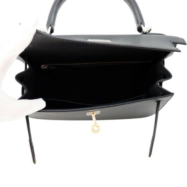 エルメス ハンドバッグ ケリー25 外縫い アルドワーズ/エレクトラム金具 エプソン K刻印 2wayショルダー黒