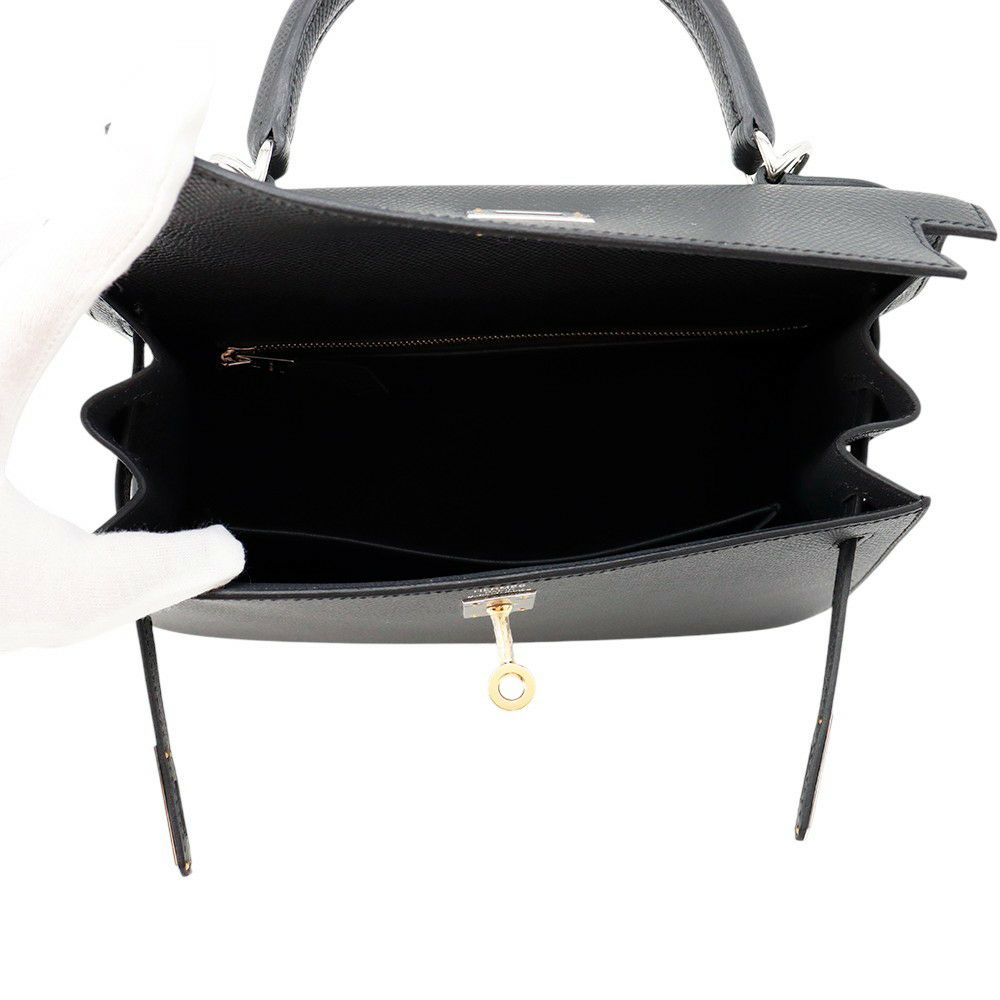 エルメス ハンドバッグ ケリー25 外縫い アルドワーズ/エレクトラム金具 エプソン K刻印 2wayショルダー黒