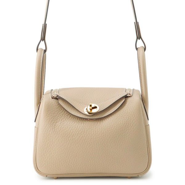 エルメス リンディ ミニ ヴェルソ トレンチ/エトゥープ/ゴールド金具 トリヨンクレマンス K刻印 2wayショルダー