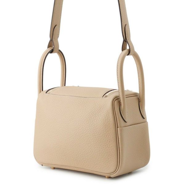 エルメス リンディ ミニ ヴェルソ トレンチ/エトゥープ/ゴールド金具 トリヨンクレマンス K刻印 2wayショルダー