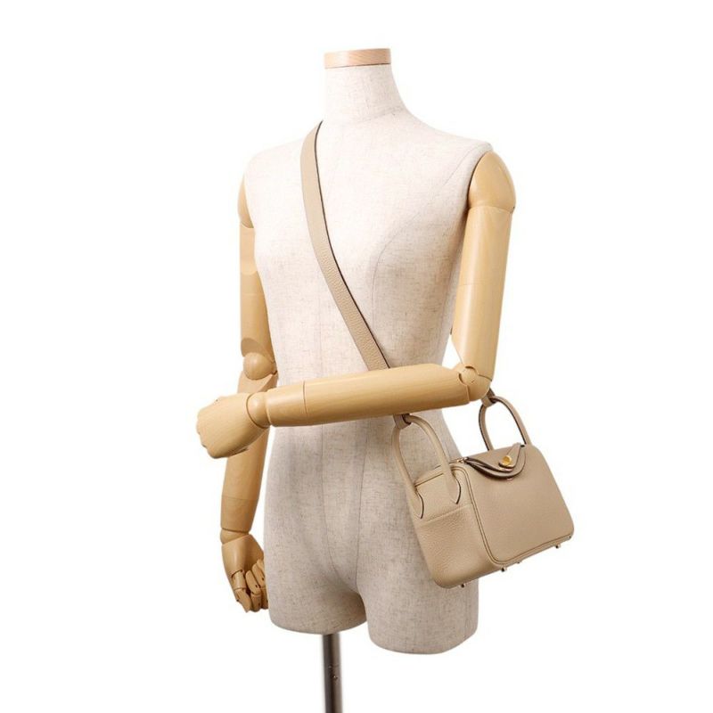 エルメス リンディ ミニ ヴェルソ トレンチ/エトゥープ/ゴールド金具 トリヨンクレマンス K刻印 2wayショルダー