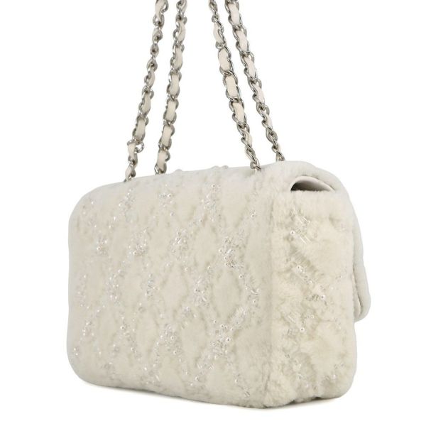 シャネル チェーンショルダーバッグ マトラッセ ココマーク フェイクパール ビーズ ムートン CHANEL バッグ 白