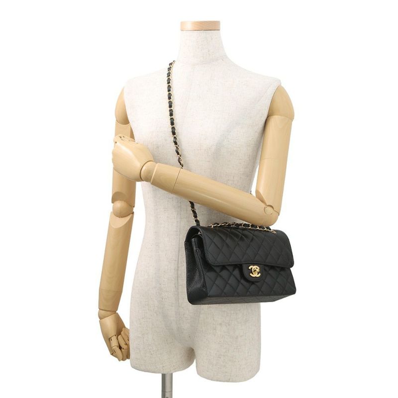 シャネル チェーンショルダーバッグ マトラッセ23 ココマーク Wフラップ キャビアスキン A01113 CHANEL 黒