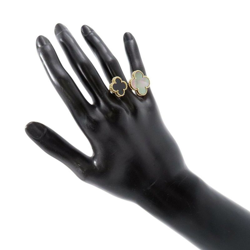 ヴァンクリ リング マジック アルハンブラ アントレ レ ドア リング グレー マザーオブパール/オニキス K18YG サイズ51 VCARN05700