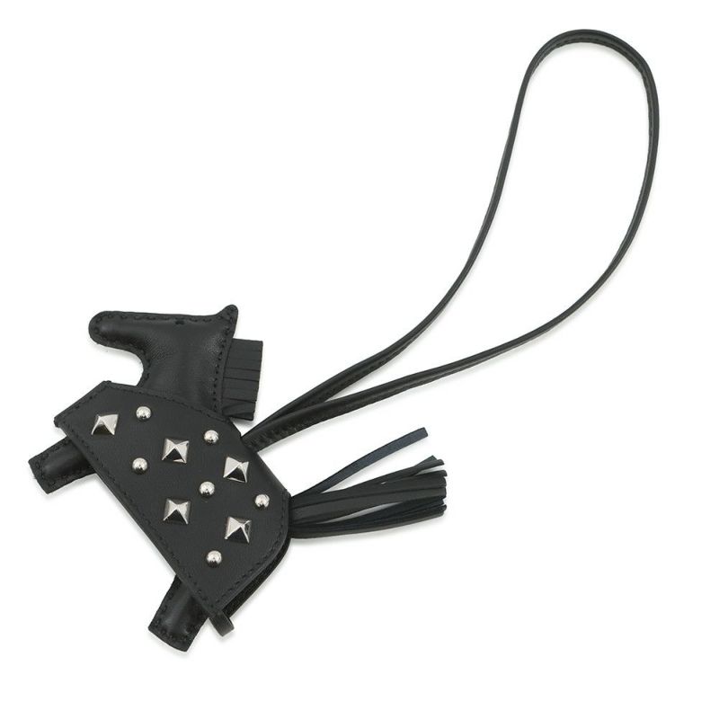 エルメス バッグチャーム ロデオPM ロベオ ロック ブラック/シルバー金具 ラムスキン HERMES チャーム 黒