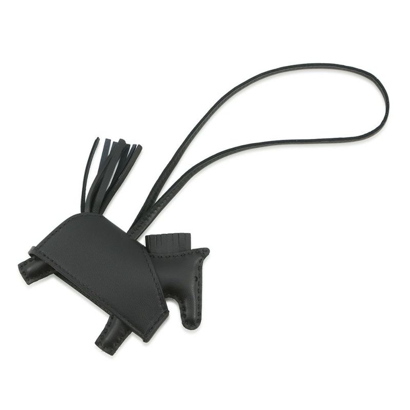 エルメス バッグチャーム ロデオPM ロベオ ロック ブラック/シルバー金具 ラムスキン HERMES チャーム 黒