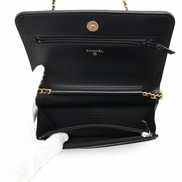 シャネル チェーンウォレット ココマーク フェイクパール カーフレザー CHANEL 黒 財布
