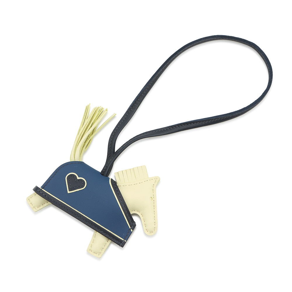エルメス バッグチャーム ロデオPM ロベオ クール ジョーヌミルトン/ブルータイ/ブルーニュイ ラムスキン K刻印 チャーム