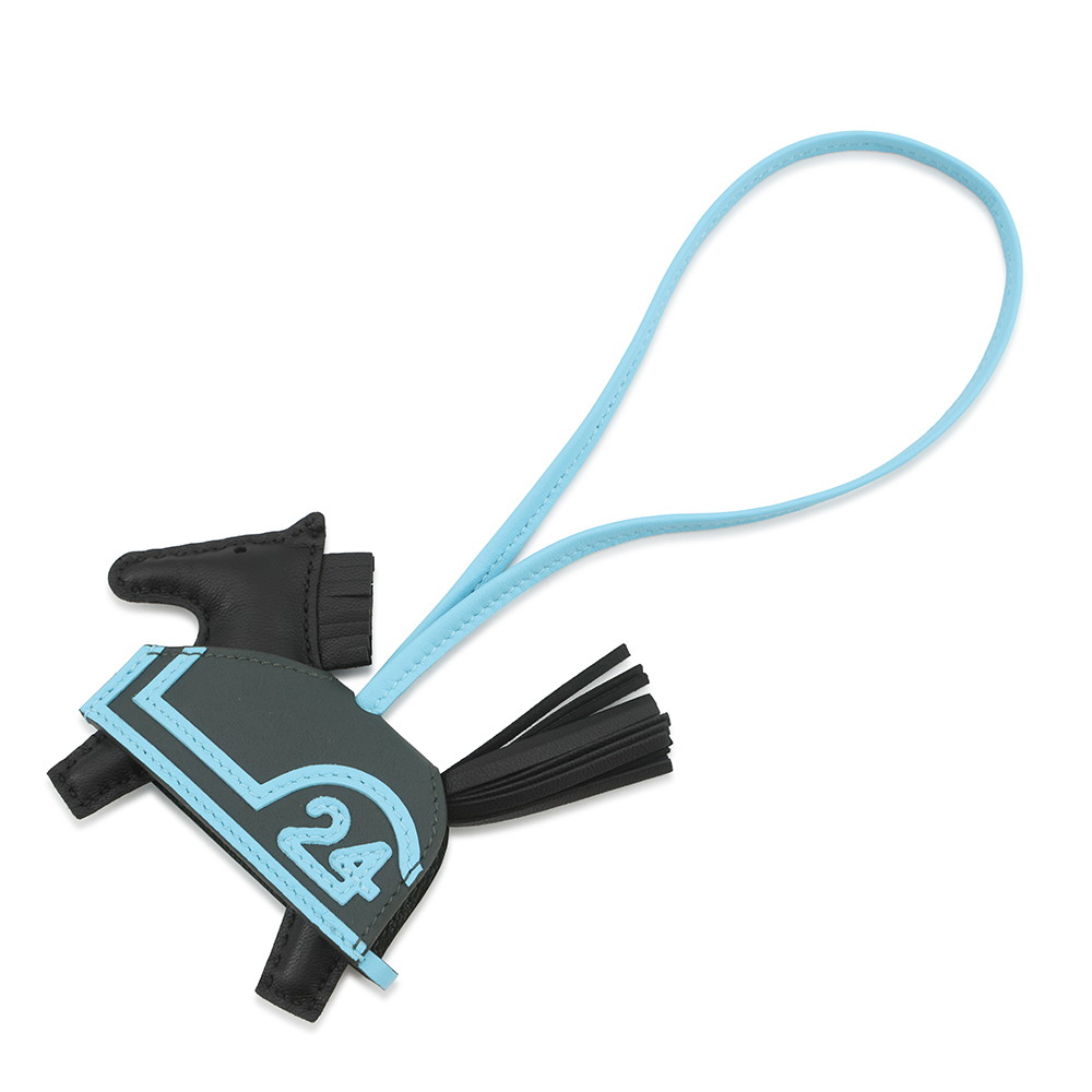 エルメス バッグチャーム ロデオ ロベオ 24 PM ブラック/ヴェールマングローブ/セレスト ラムスキン K刻印 HERMES チャーム