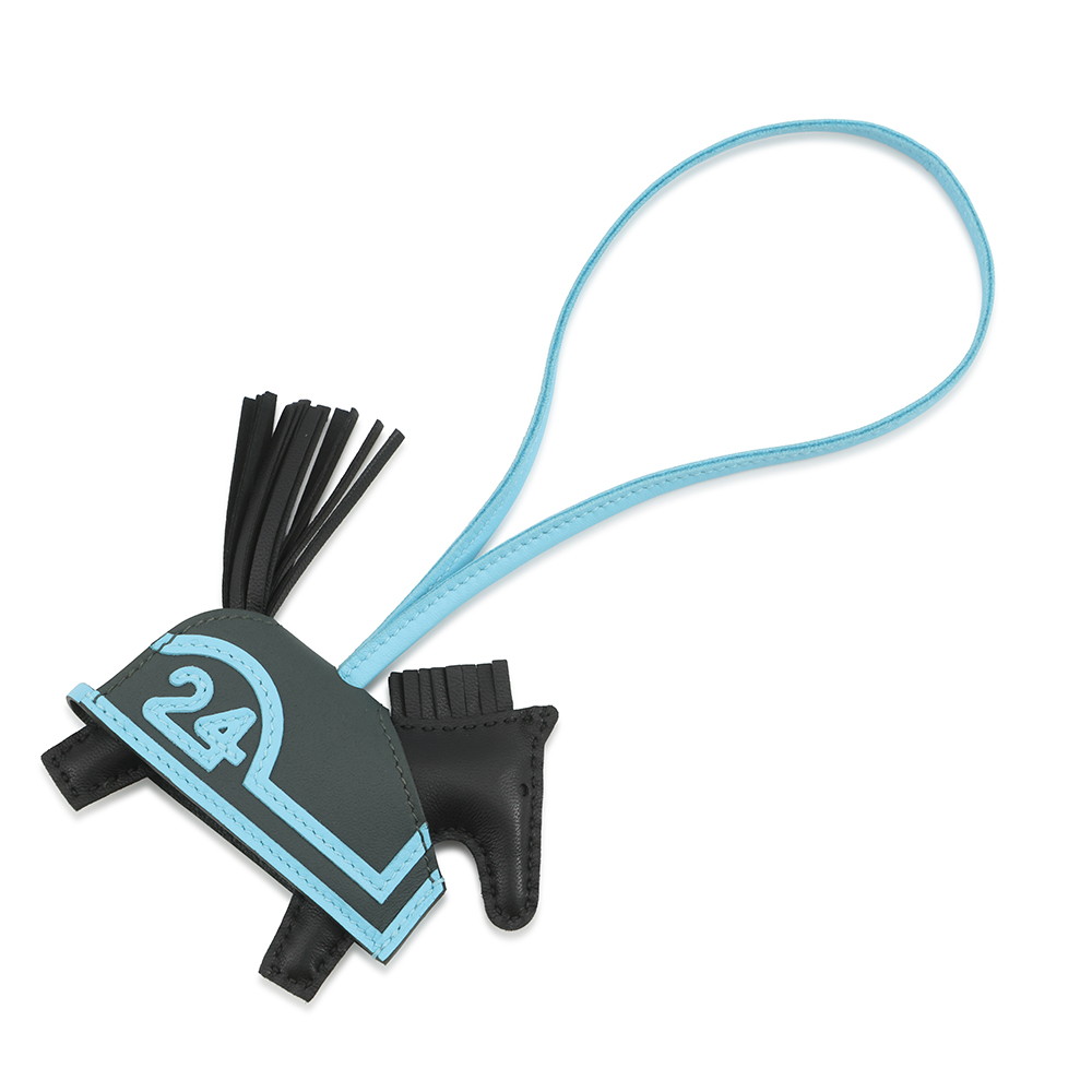 エルメス バッグチャーム ロデオ ロベオ 24 PM ブラック/ヴェールマングローブ/セレスト ラムスキン K刻印 HERMES チャーム