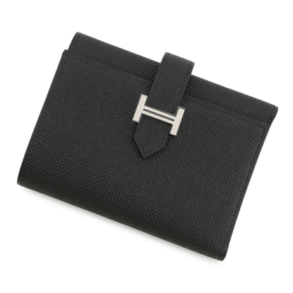 エルメス 三つ折り財布 ベアンコンビネ ブラック/シルバー金具 エプソン K刻印 HERMES 財布 黒
