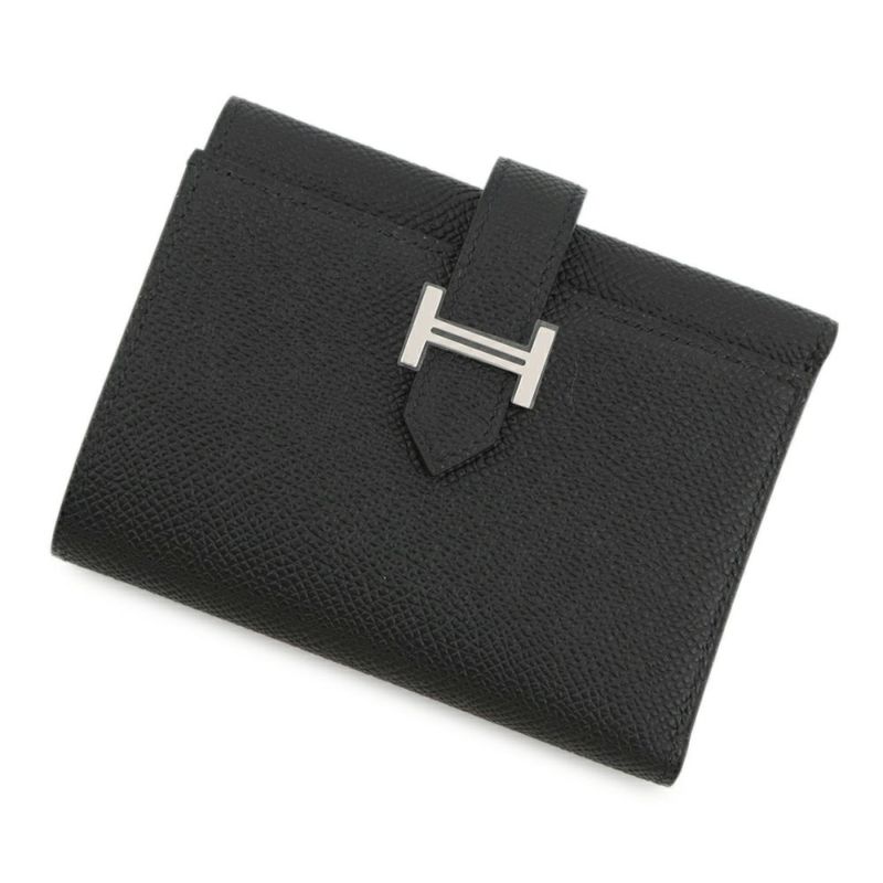エルメス 三つ折り財布 ベアンコンビネ ブラック/シルバー金具 エプソン K刻印 HERMES 財布 黒