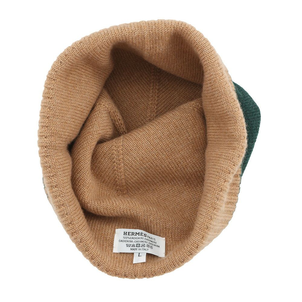 エルメス ニット帽 ヒューゴ バイカラー カシミヤ サイズLHERMES 帽子 メンズ リバーシブル