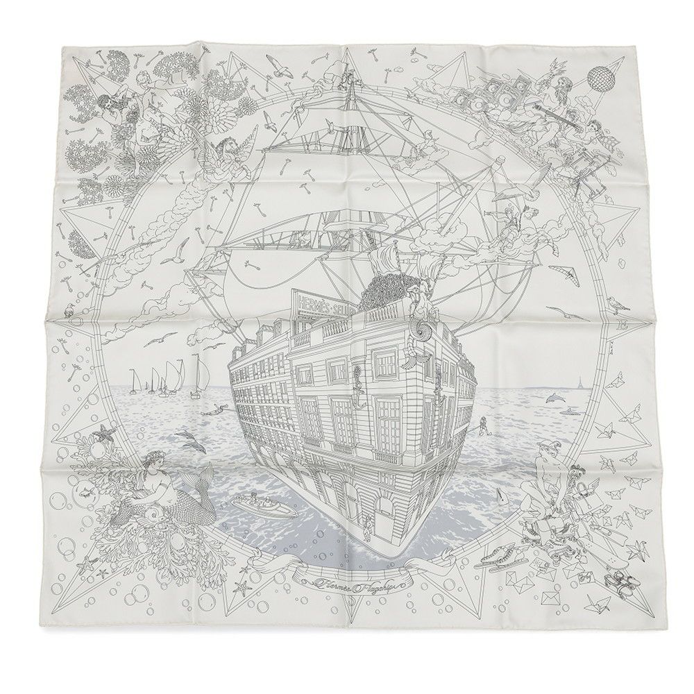 エルメス スカーフ カレ90 エルメス・フラッグシップ Hermes Flagship HERMES シルクスカーフ 2024年春夏 白