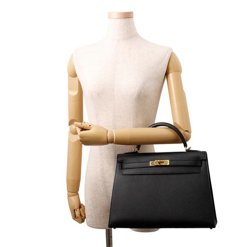 エルメス ハンドバッグ ケリー32 外縫い ブラック/ゴールド金具 エプソン □P刻印 ２wayショルダー 黒