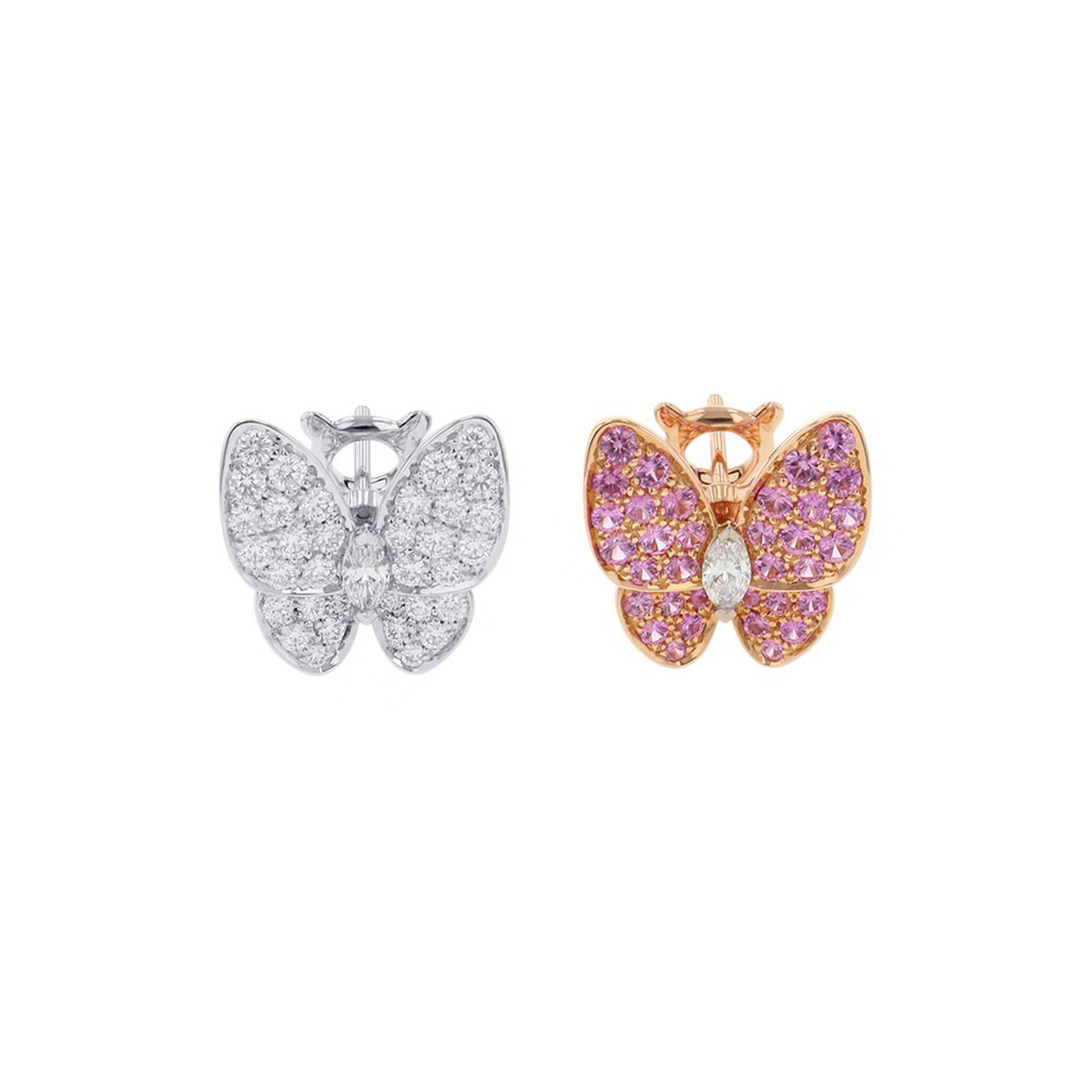 ヴァンクリ ピアス ドゥ パピヨン ピンクサファイア 34P 計0.88ct/ダイヤ 36P 計0.99ct K18WG/K18PG VCARO3M600