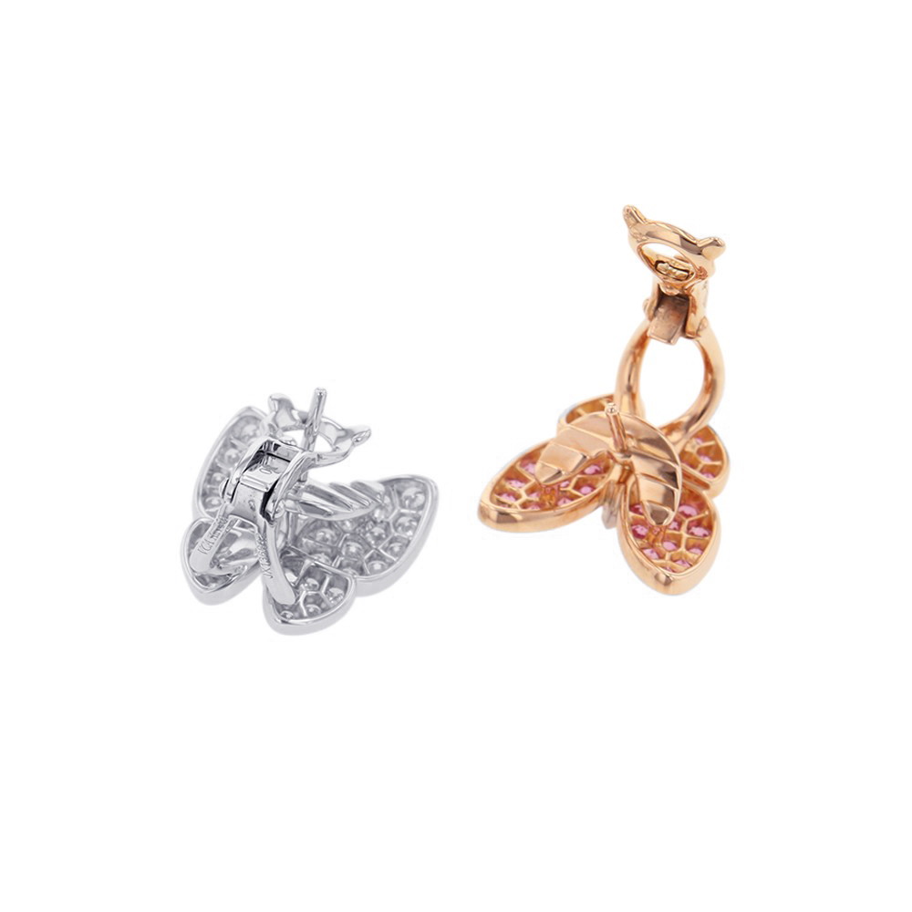 ヴァンクリ ピアス ドゥ パピヨン ピンクサファイア 34P 計0.88ct/ダイヤ 36P 計0.99ct K18WG/K18PG VCARO3M600