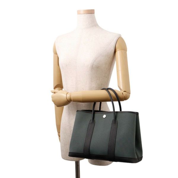 エルメス トートバッグ ガーデンパーティTPM ヴェールマングローブ/ブラック/シルバー金具 トワルミリタリー/ネゴンダ K刻印