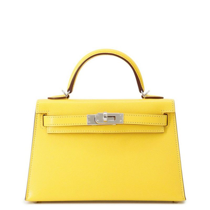 エルメス ハンドバッグ ミニケリー2 外縫い ジョーヌナプル/シルバー金具 シェブルシャムキラ K刻印 ２wayショルダー