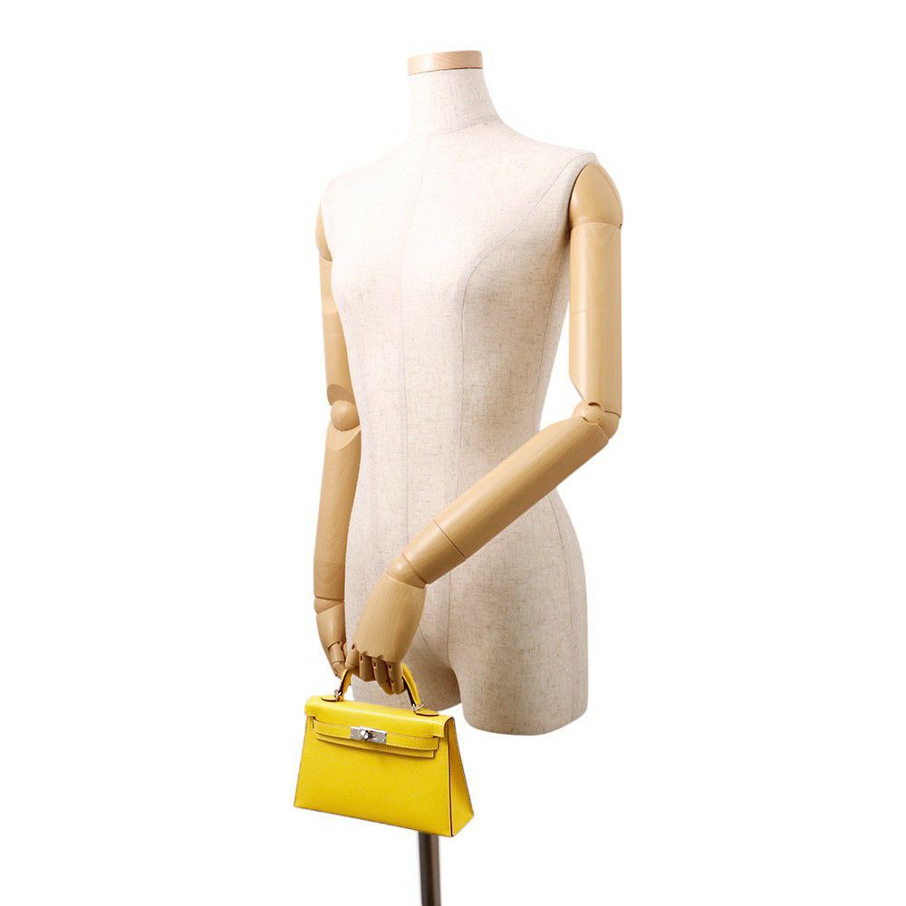 エルメス ハンドバッグ ミニケリー2 外縫い ジョーヌナプル/シルバー金具 シェブルシャムキラ K刻印 ２wayショルダー