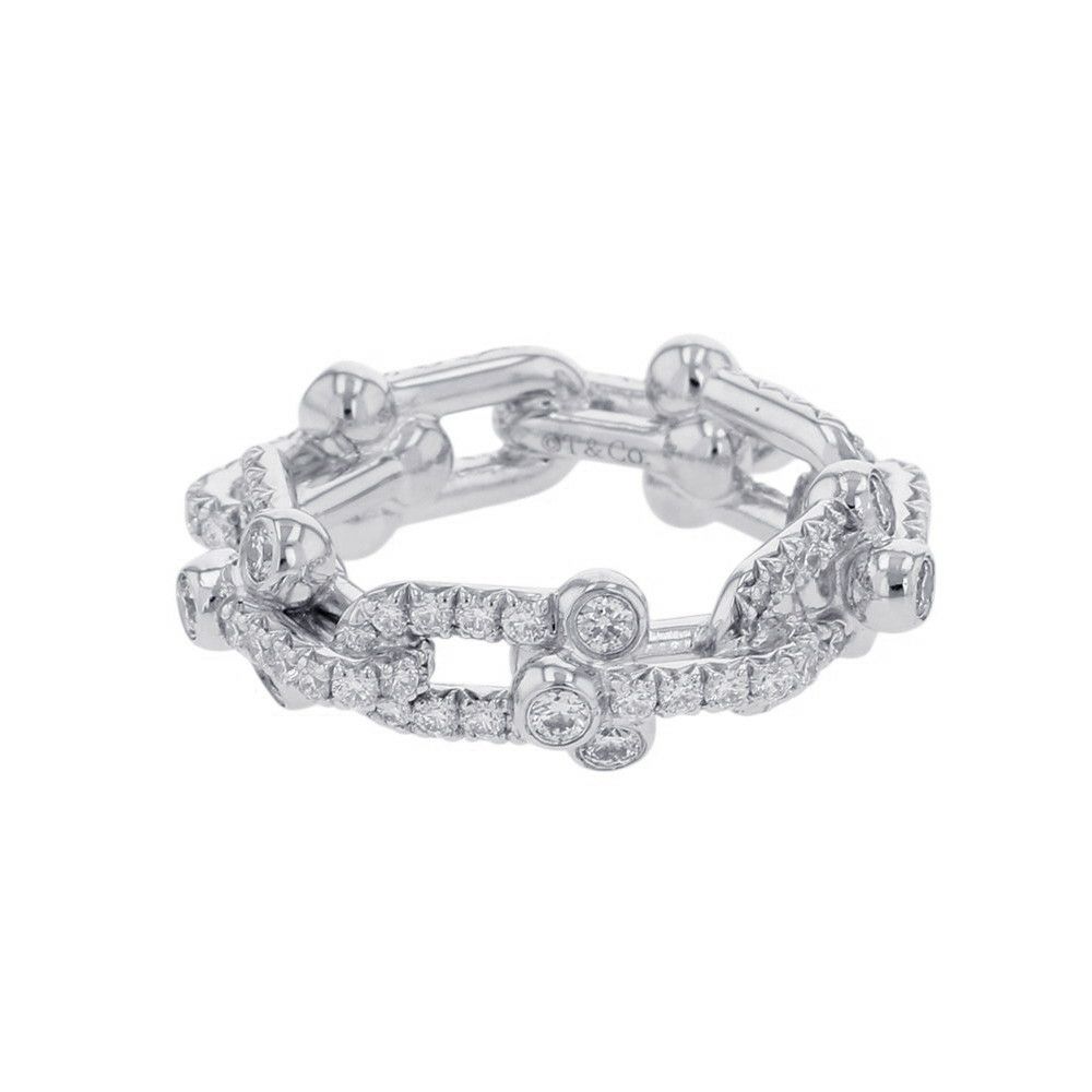 ティファニー リング ハードウェア スモール リンク リング ダイヤモンド 計1.28ct K18WG サイズ約9号 72671449 Tiffany&Co. 指輪